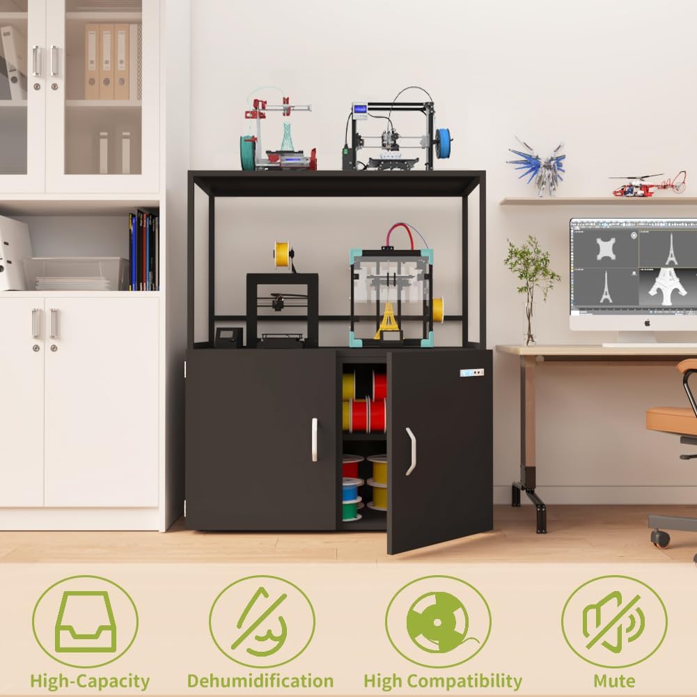 300L 3D Printer Filament Storage Stand with Dehumidifier | Industrial Sealed Dehumidifying Cabinet Holds 160 Rolls -Compatible with PLA/ABS/TPU (300L Black)