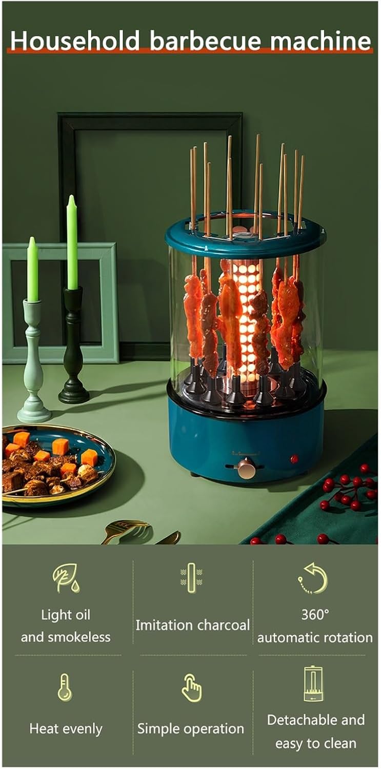 Vertical Electric Rotisserie Oven BBQ，Constant Temperature Shish Kebab Machine，Household Barbecue Machine， Electric Skewer Maker ，Automatic 360° Rotating Grill BBQ，, Kebob Machine, Stain Resistant Ene