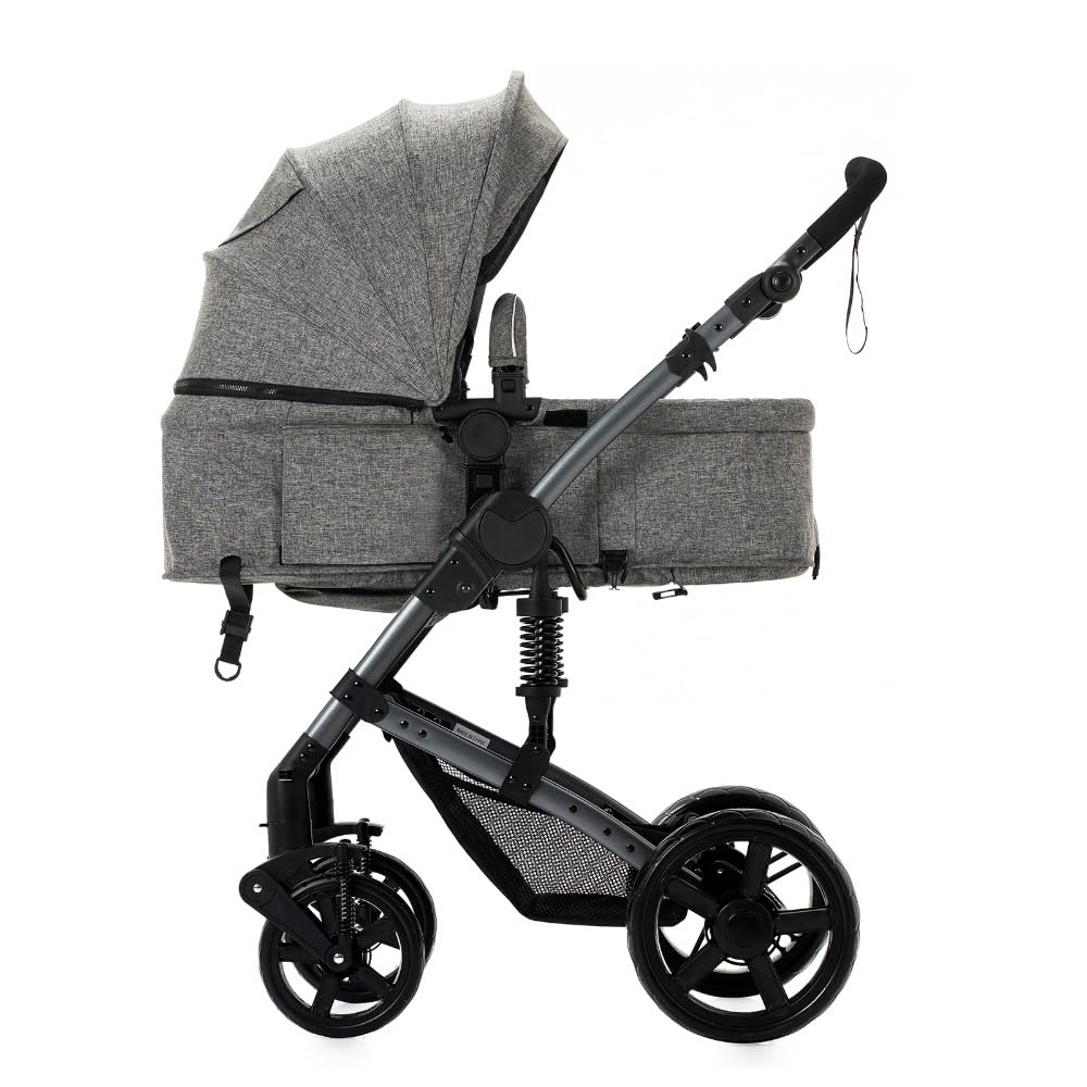 2 in 1 Baby Stroller,Convertible Infant Stroller for Newborn and Toddler with Triangular Frame & Dual Spring Suspension,One-Click Folding(Grey)