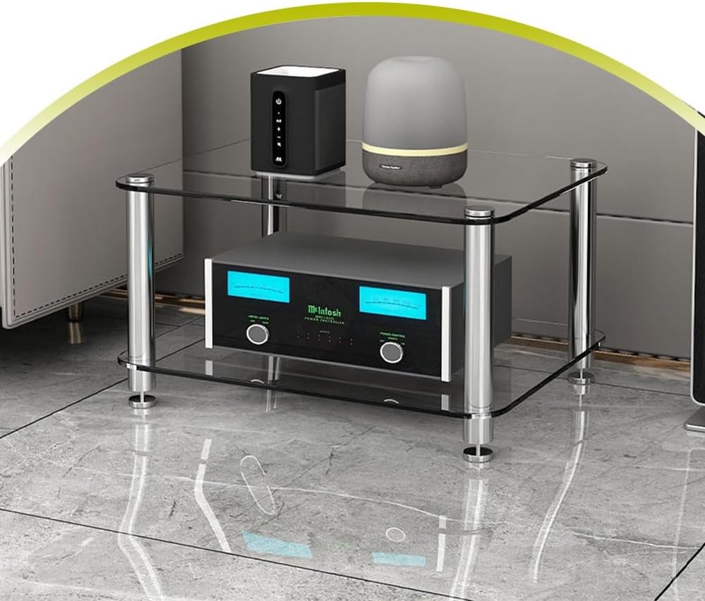 4 Tier Tempered Glass HiFi Rack AV Component Stereo Cabinet Media Stand with Open Storage Shelves Perfect for Home Theater & Audio Equipment (35cm 13.7in)
