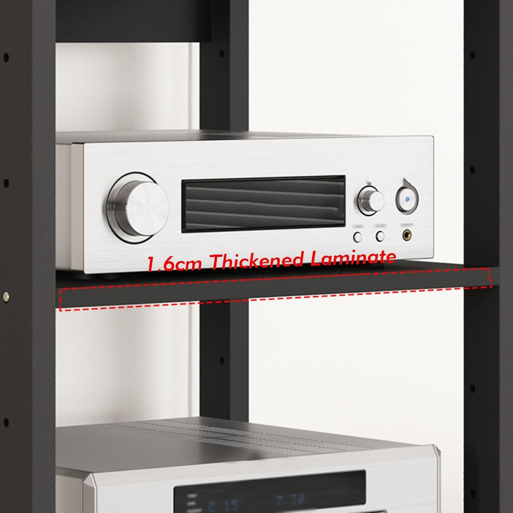 6 Tier Furniture Media Rack DVD CD Player Stand Audio Rack Power Amplifier Equipment Cabinet with Height Adjustable Wood Shelf Floor Standing Storage Rack 50x40x110 Cm