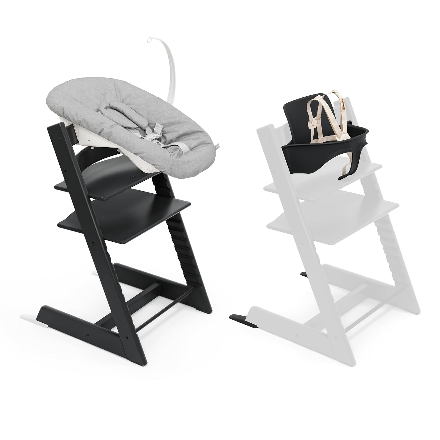 Stokke Tripp Trapp High Chair 2, Black (Includes Chair & Baby Set) with Newborn Set - Safe, Adjustable, Ergonomic Design