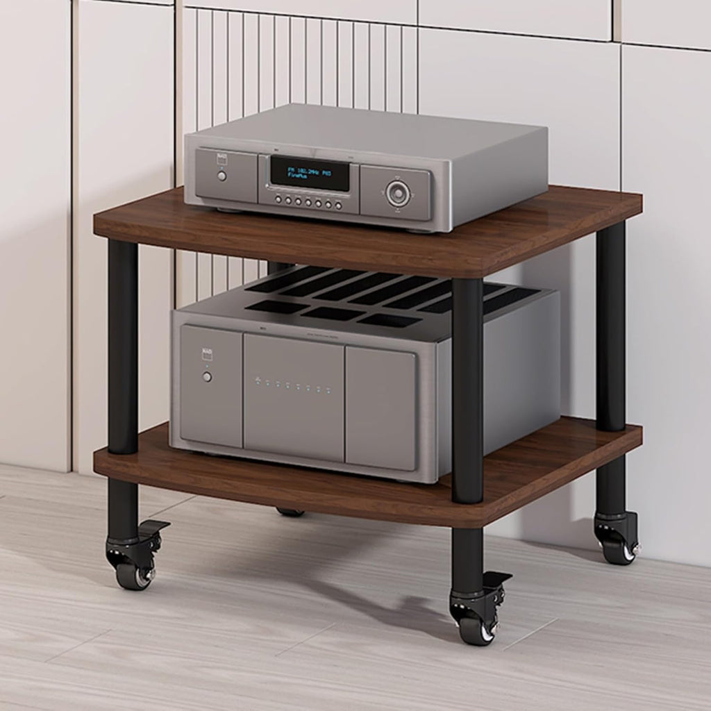 2/3/4-Tier Walnut AV Media Stand & Record Player Shelf - Vinyl Storage Cabinet for Audio Equipment, Stereo Components & Gaming - Wooden Rack for Home Entertainment