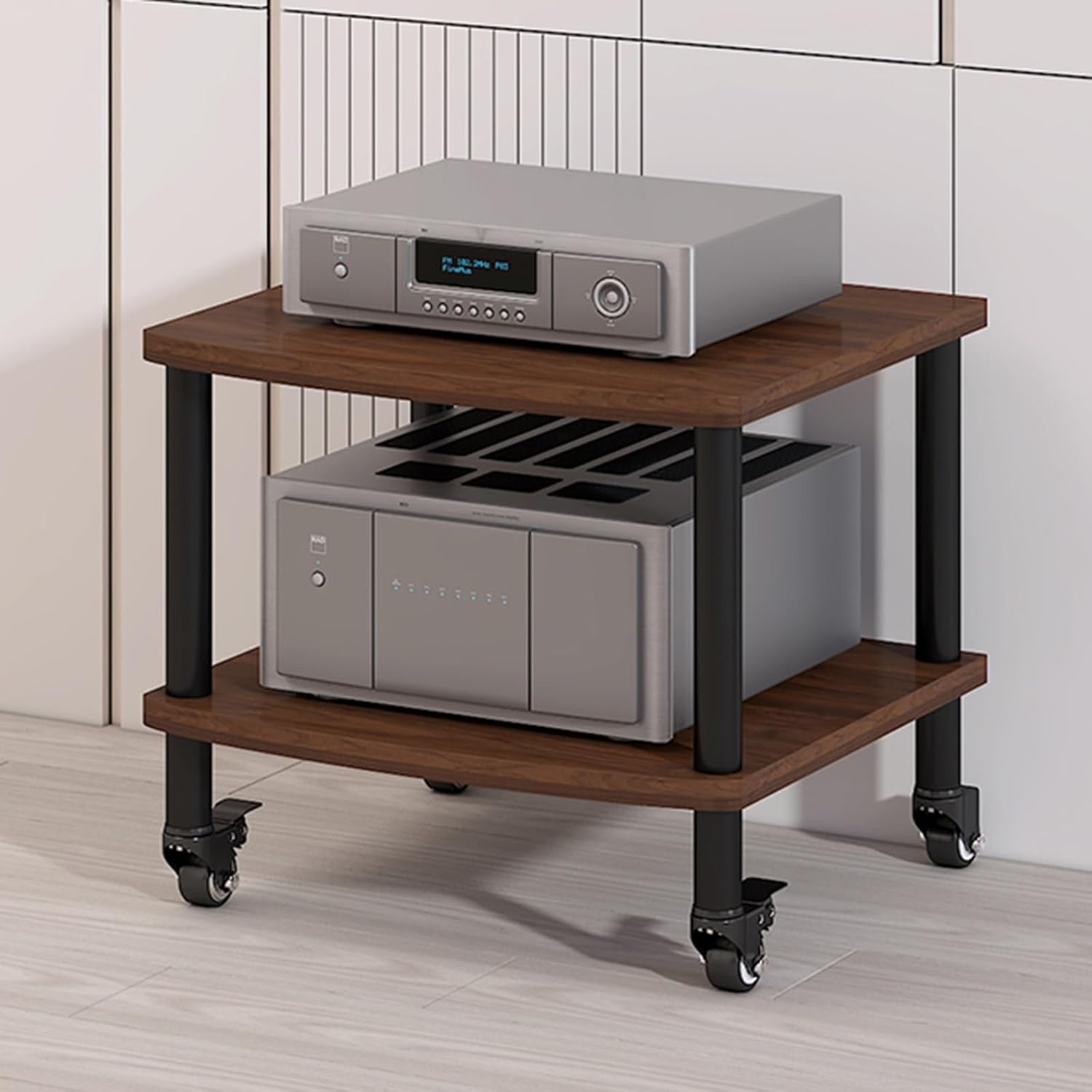 2/3/4-Tier Walnut AV Media Stand & Record Player Shelf - Vinyl Storage Cabinet for Audio Equipment, Stereo Components & Gaming - Wooden Rack for Home Entertainment