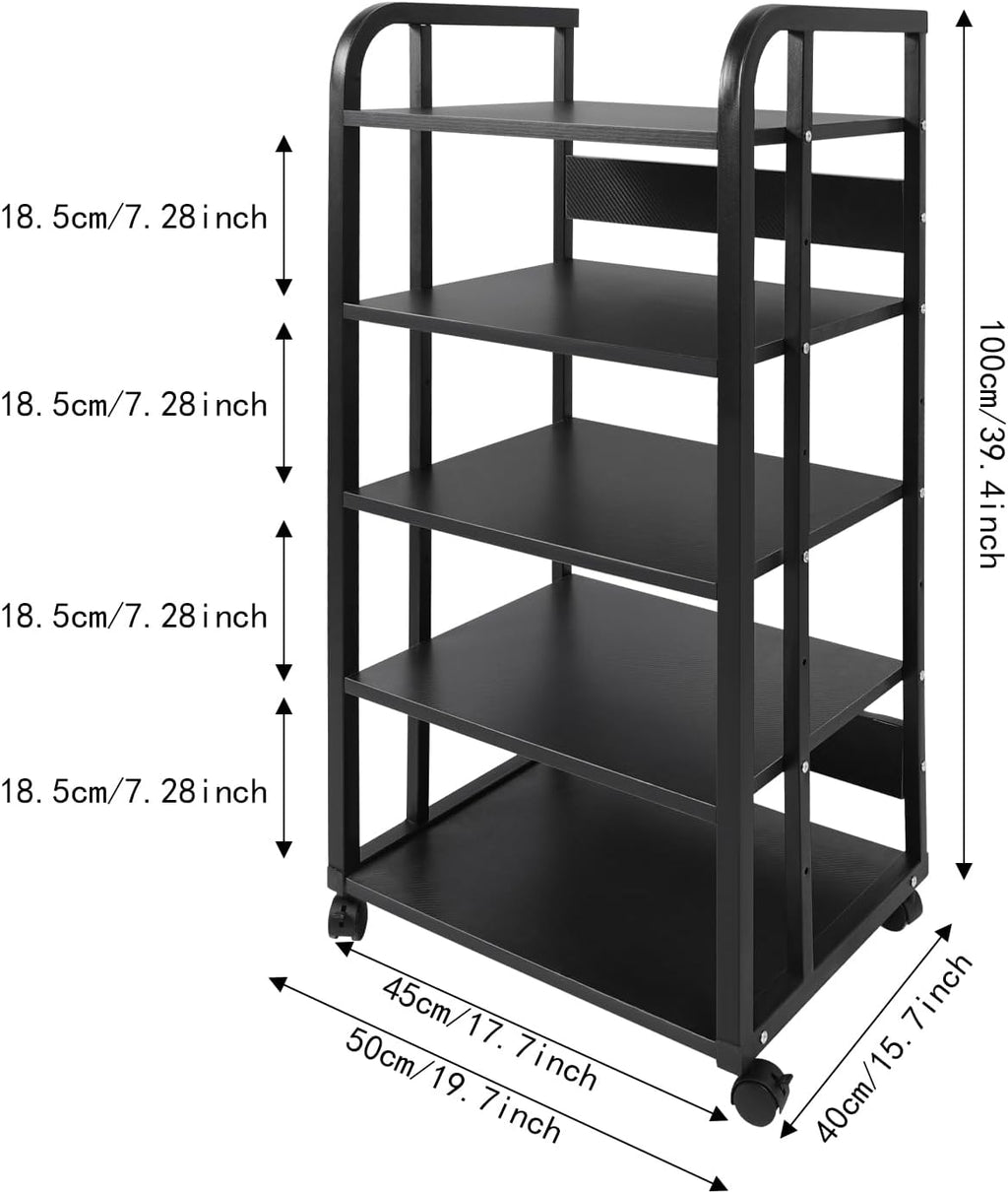5-Tier Audio/Video Media Stand - CD & Record Player Display Rack for Stereo Receiver, AV Equipment Cabinet with 4 Lockable Wheels, Guardrails & Back Baffles, Holds Up to 88 lbs