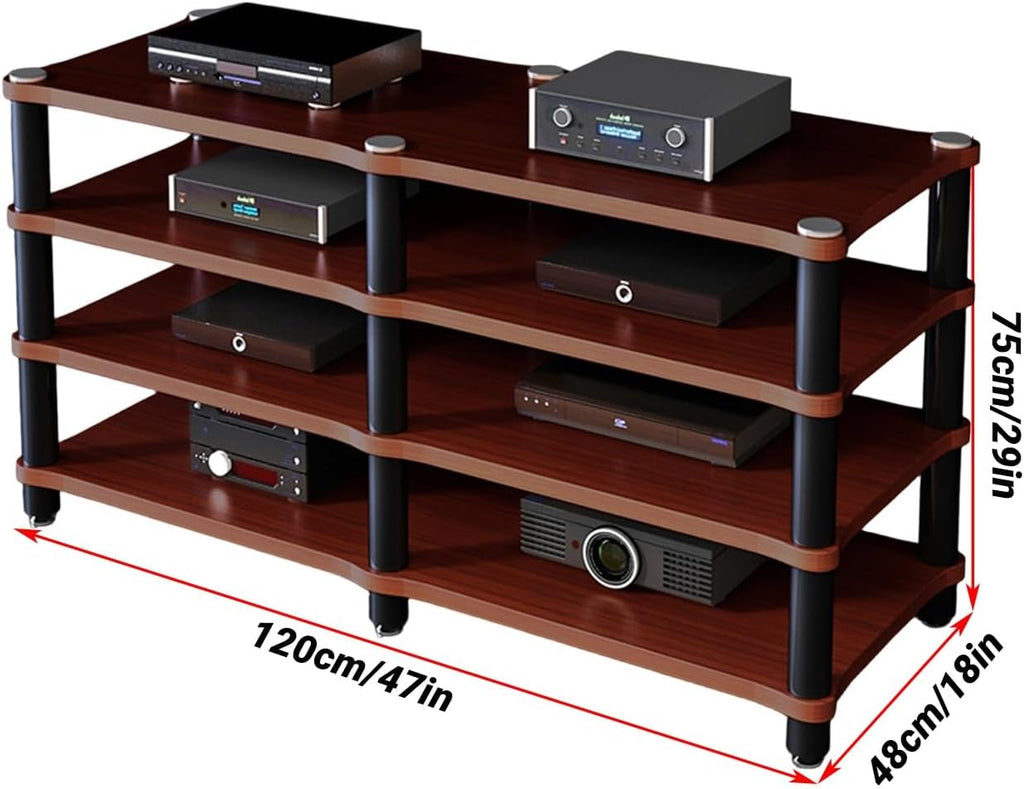 Portable Media Storage Rack Modern Cabinet with Cable Management Audio Rack for Entertainment Stereo Components HiFi Audio Equipment(A,Four Layers)