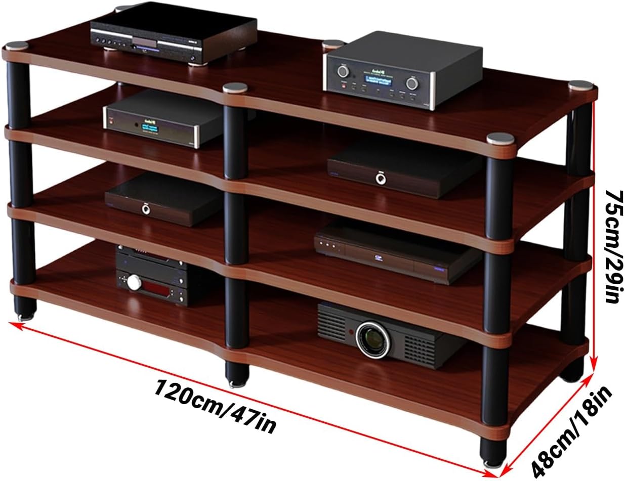 Portable Media Storage Rack Modern Cabinet with Cable Management Audio Rack for Entertainment Stereo Components HiFi Audio Equipment(A,Four Layers)