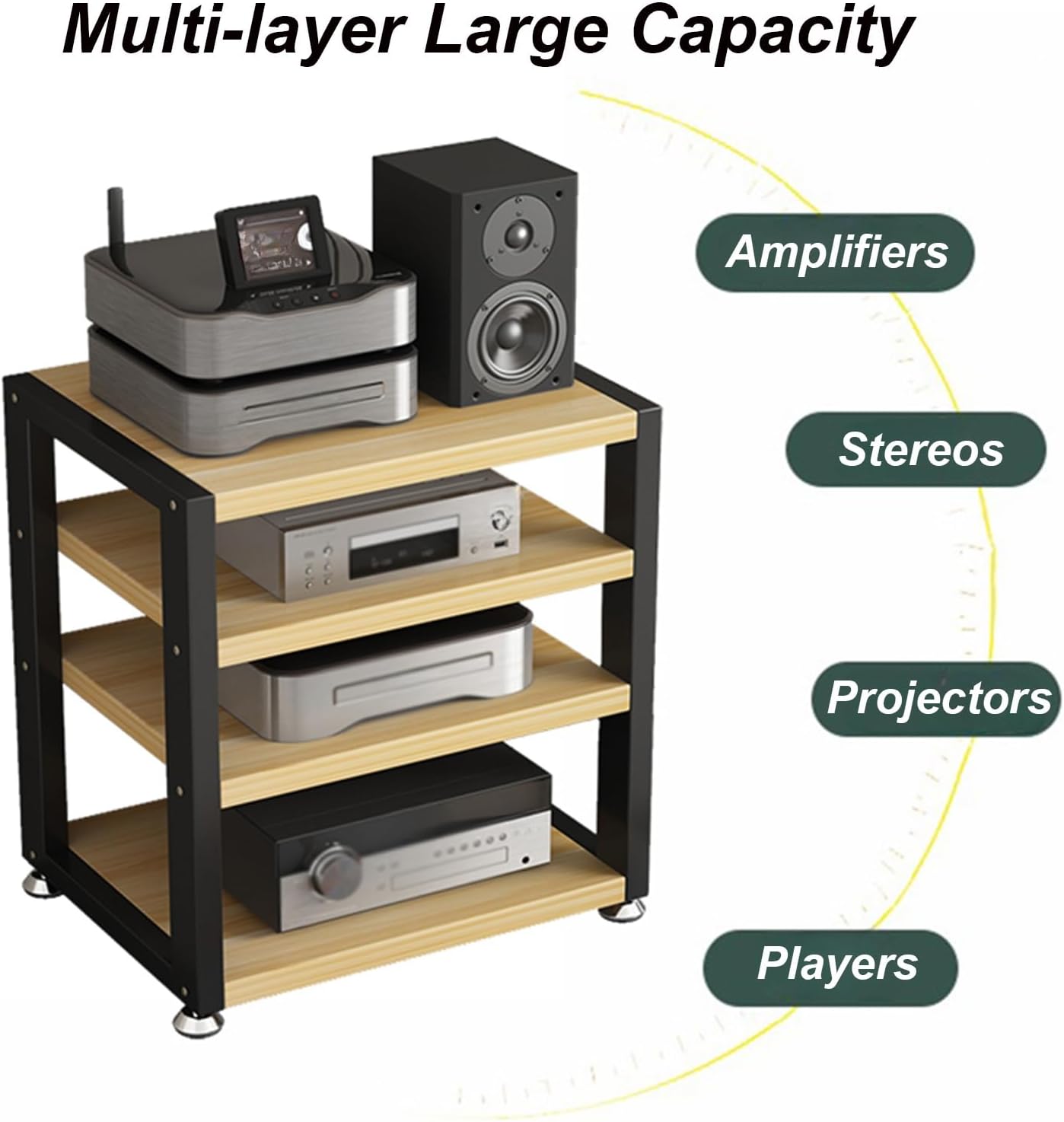 Desktop Mini Audio Rack Tower, AV Media Stand CD Player Game Console Stand Stereo Component Cabinet Small Storage for Audio Equipment(45x35x23cm)