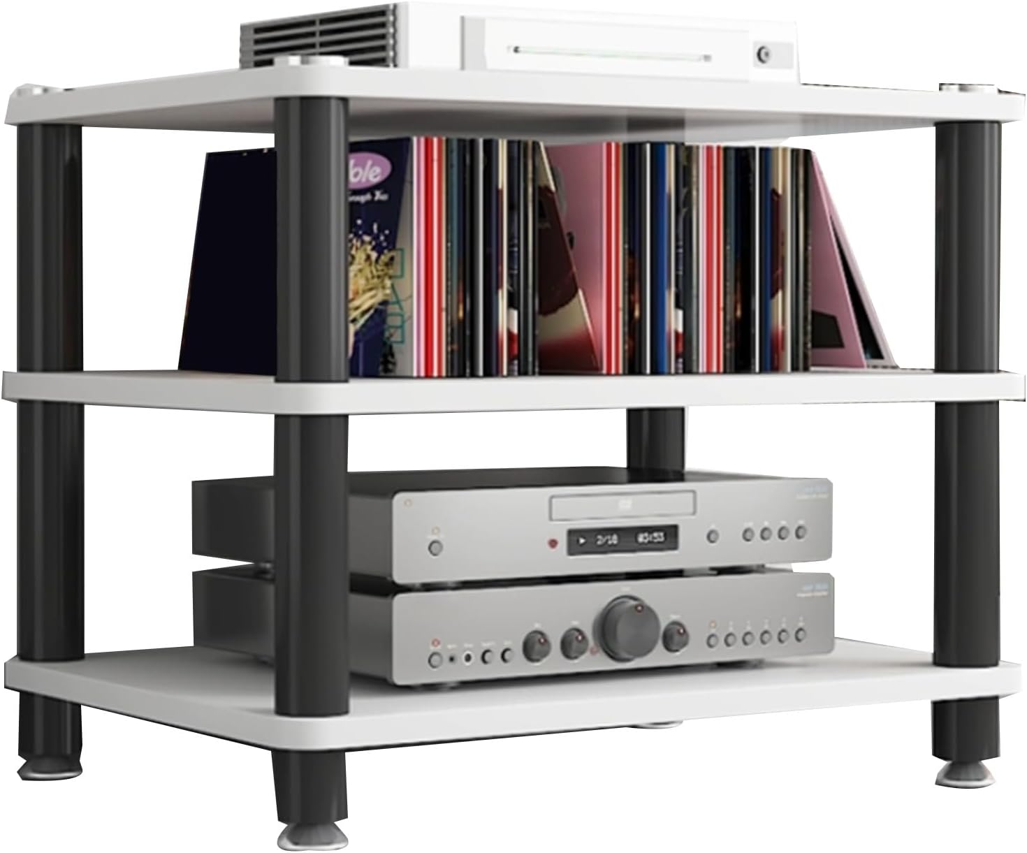 1~4-Tier Media Storage Shelf with Shelves Unit, Multi-Purpose Home Storage Rack for Audio Equipment Router, Record Player, Printer Books Display - Speaker Stand(White,60 * 40 * 50cm(3Tier))