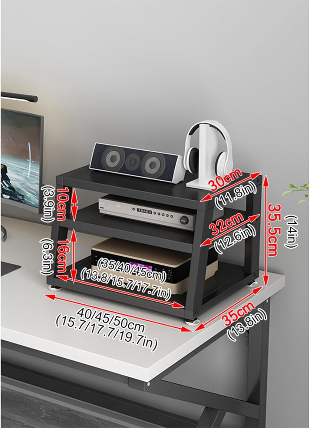 2/3/4-Tier AV Media Stand Desktop or Floor-Standing Audio Rack CD Player Stand Home Corner Stereo Equipments Components Cabinet Multi-Function Open Storage Shelf with Wooden Shelves(A-3 Tier,50cm(19.7