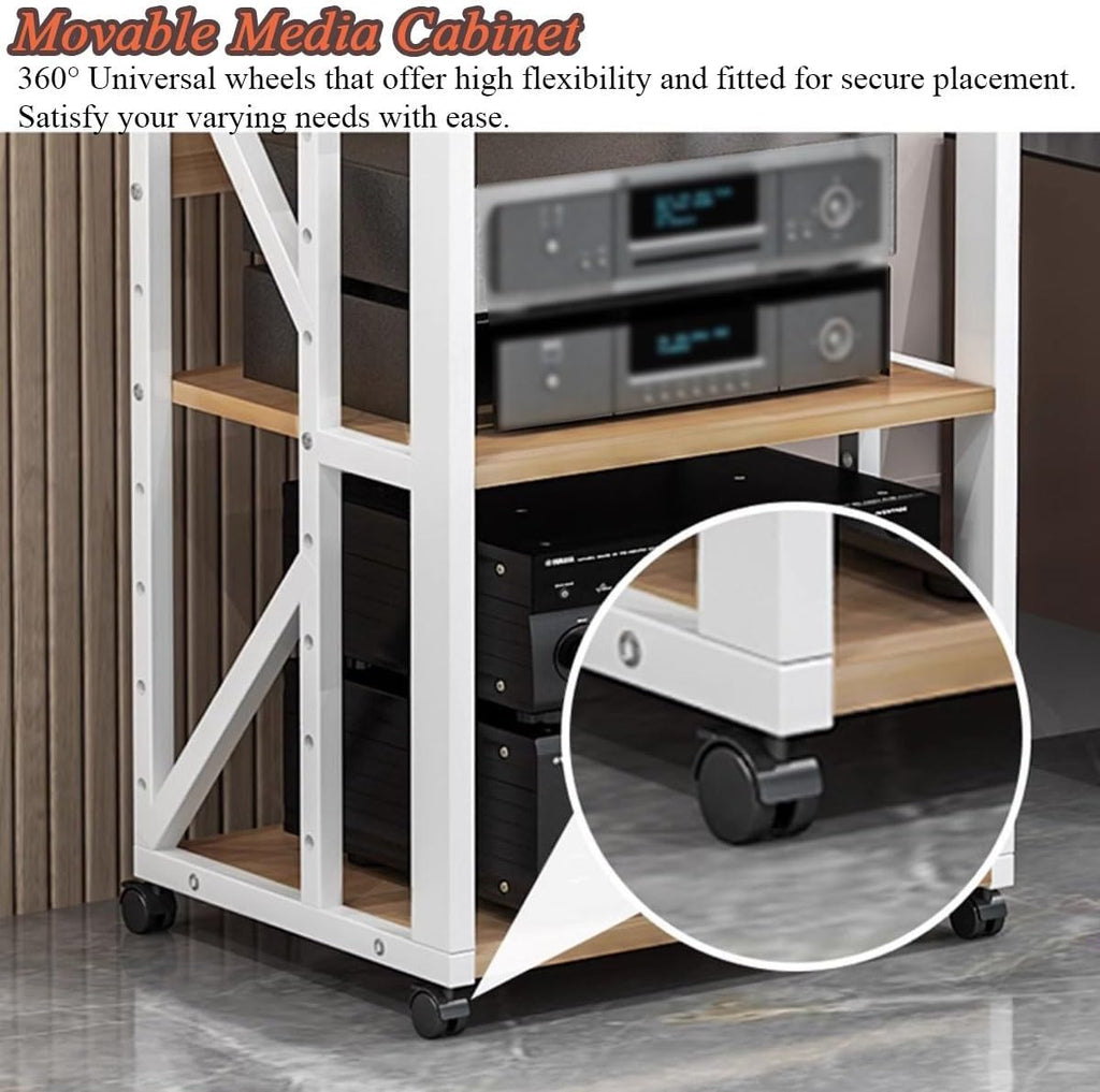 HiFi Audio Rack 5 Tier Corner Media Storage Tower Rack, Movable Audio Video Shelving Record Player CD DVD Cabinet Furniture Unit Game Equipment Console Entertainment Center Shel(Black-5 Tier)