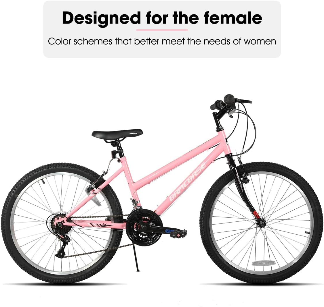 HILAND Bamcbase Womens Mountain Bike, 24 26 Inch 18 Speeds Hybrid Commuter Bicycle for Adults, Sport Hardtail Trail MTB
