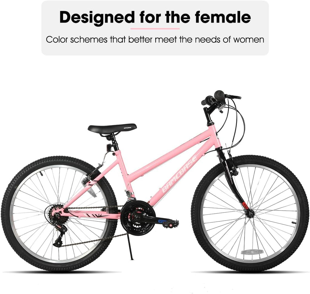HILAND Bamcbase Womens Mountain Bike, 24 26 Inch 18 Speeds Hybrid Commuter Bicycle for Adults, Sport Hardtail Trail MTB