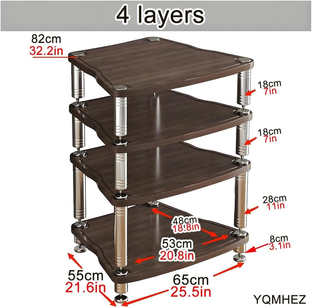 4-Layer Media Stand, HiFi Audio Rack & MDF Stereo Cabinet with Shock-Absorbing Feet for Power Amplifier, Walnut Finish, 25.5'x26.1'x32.2', Media Storage Solution
