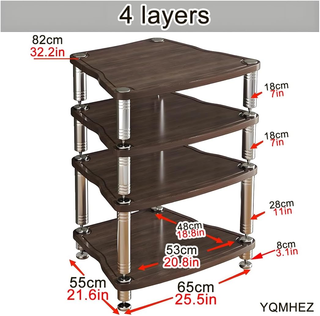 4-Layer Media Stand, HiFi Audio Rack & MDF Stereo Cabinet with Shock-Absorbing Feet for Power Amplifier, Walnut Finish, 25.5'x26.1'x32.2', Media Storage Solution