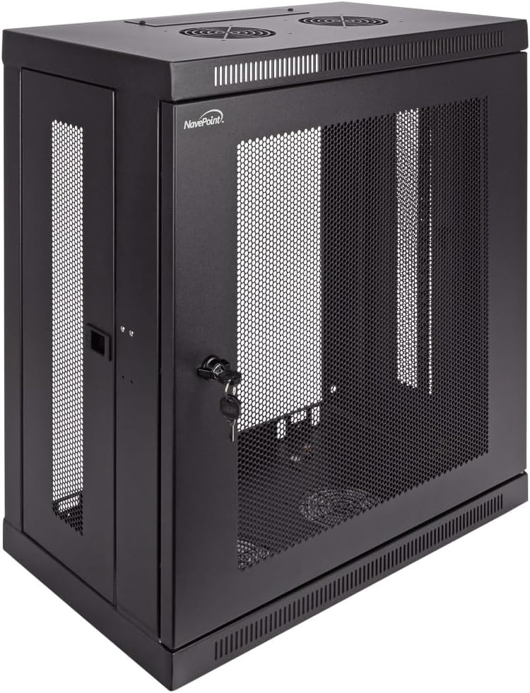 NavePoint 12U Server Cabinet Wall Mount Rack Enclosure with Perforated Door, Locking, Removable Side Panels – 12U Network Cabinet 13' Deep, 19 Inch Server Rack for IT and A/V Equipment