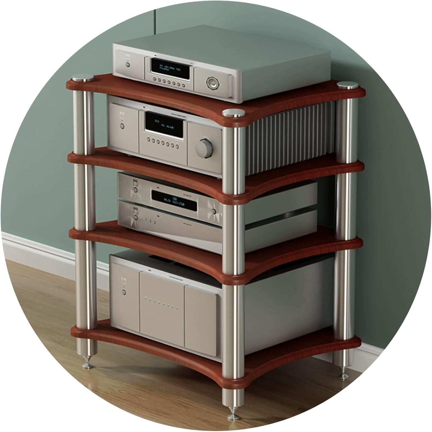 1~4 Tier Hi-Fi Audio Rack Stand | Amplifier & CD Player Storage Shelf Unit for AV Receiver, Speaker, Turntable, Media Equipment Home Recording Studio Theater(Brown,60 * 48 * 85cm(4Tier))