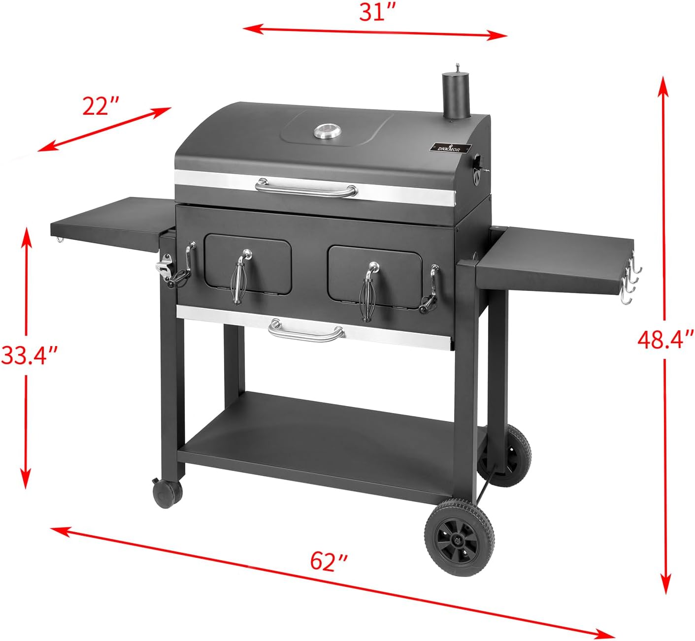 Charcoal Grill Outdoor BBQ Grill, Extra Large Cooking Area 794 Square Inches with Two Individual & Adjustable Charcoal Tray, Foldable Side Tables for Outdoor Cooking Backyard Camping Picnics By DNKMOR