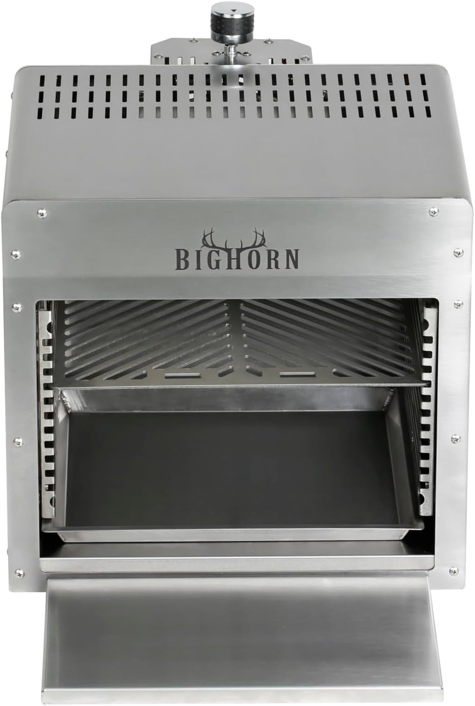 BIG HORN OUTDOORS 1500°F Small Infrared Propane Gas Grill – Portable Steak Broiler & Sear Station, Outdoor Salamander BBQ with Pizza Stone, Stainless Steel