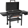 Blackstone Original 28' Griddle, Outdoor Cooking Station with Built-In Hood, Black - Includes Extendable Side Shelves and Caster Wheels