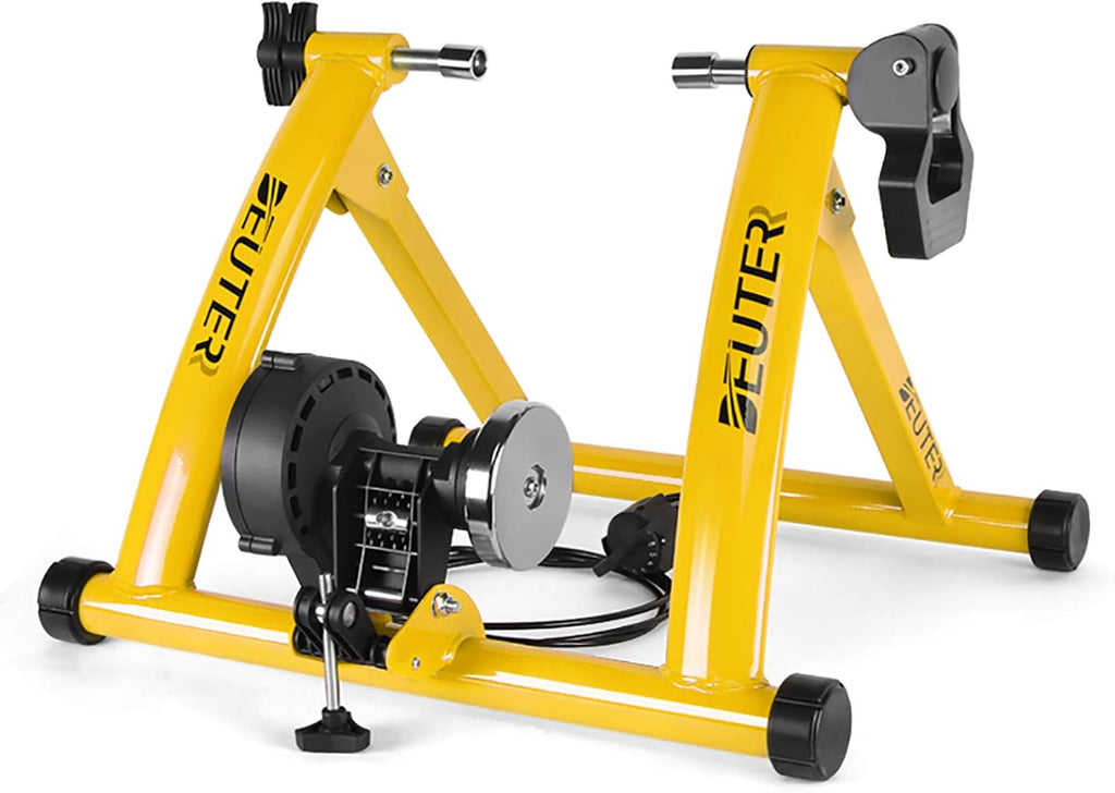 Bike Trainer, Magnetic Bicycle Stationary Stand for Indoor Exercise Riding, 26-29' & 700C Wheels, Quick Release Skewer & Front Wheel Riser Block Included