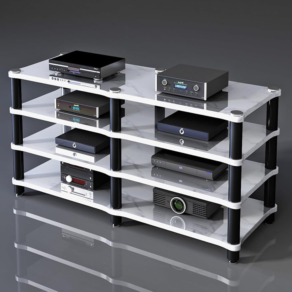 Portable Media Storage Rack Modern Cabinet with Cable Management Audio Rack for Entertainment Stereo Components HiFi Audio Equipment(D,Four Layers)