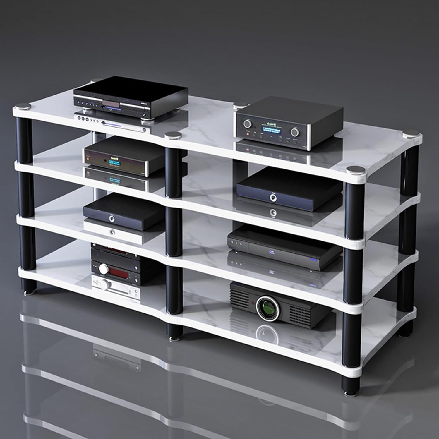 Portable Media Storage Rack Modern Cabinet with Cable Management Audio Rack for Entertainment Stereo Components HiFi Audio Equipment(D,Four Layers)