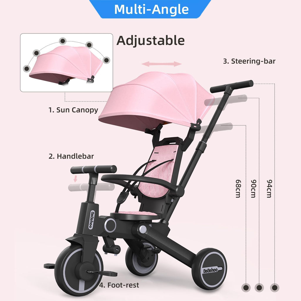 Tricycle Stroller for Toddler,Foldable Baby Tricycle,Kids Balance Bike with Push Handle,Toddlers Stroller Bike with 1 to 5 Years,7-in-1 Push Tricycle Bike for Kids (Pink)