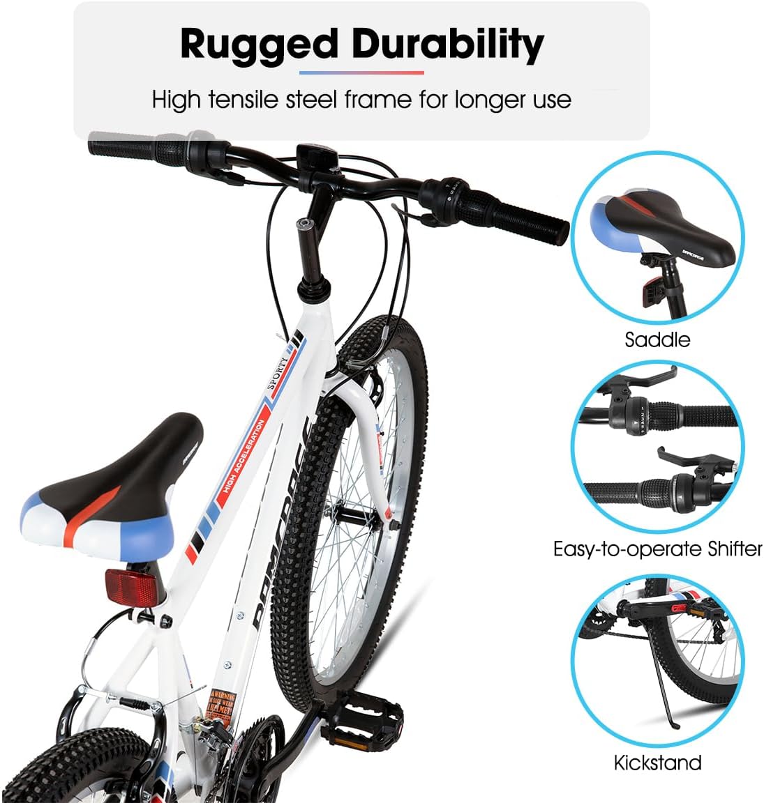 HILAND Adult 26 Inch Mountain Bike, Mens Womens Bicycle, High-Carbon Steel Frame Mountain Bicycle, Sport MTB for Adults, Multi-Color