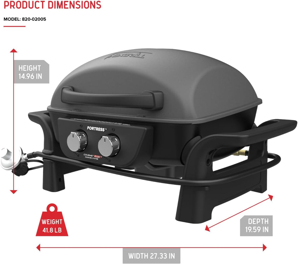 Nexgrill Fortess 2-Burner Portable Gas Grill & Griddle Combo with 263 SQ In Cooking Space, Easy Lift Handles, 13,500 BTU, 2-in-1 Small Tabletop Grill for Camping, Outdoor Cooking, and More - 820-02005