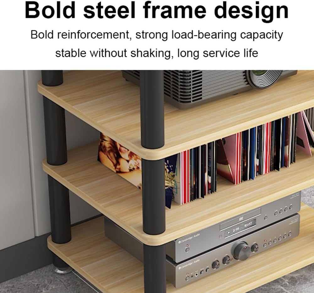 Modern Media Storage Cabinet Rack, 4-Tier Audio-Video Stand, Stylish Wood Stereo Tower for TV, DVD, Gaming - Contemporary Media Organizer (Red)