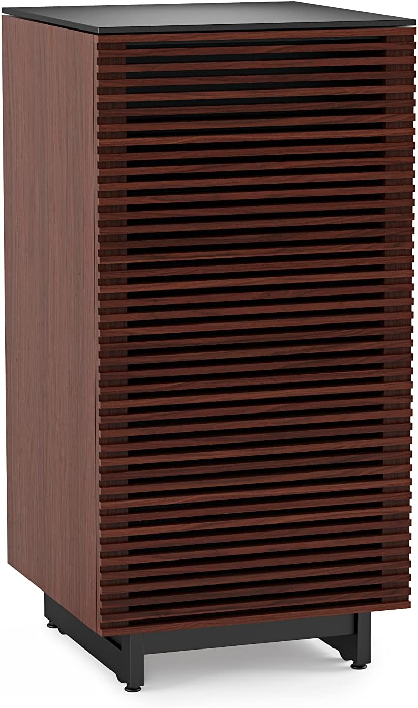 BDI Furniture Corridor 8172-22'' Audio Cabinet with Flow-Through Ventilation, Cable Management, Adjustable Shelves, Louvered Doors, Satin-Etched Tempered Glass Top, Chocolate Stained Walnut