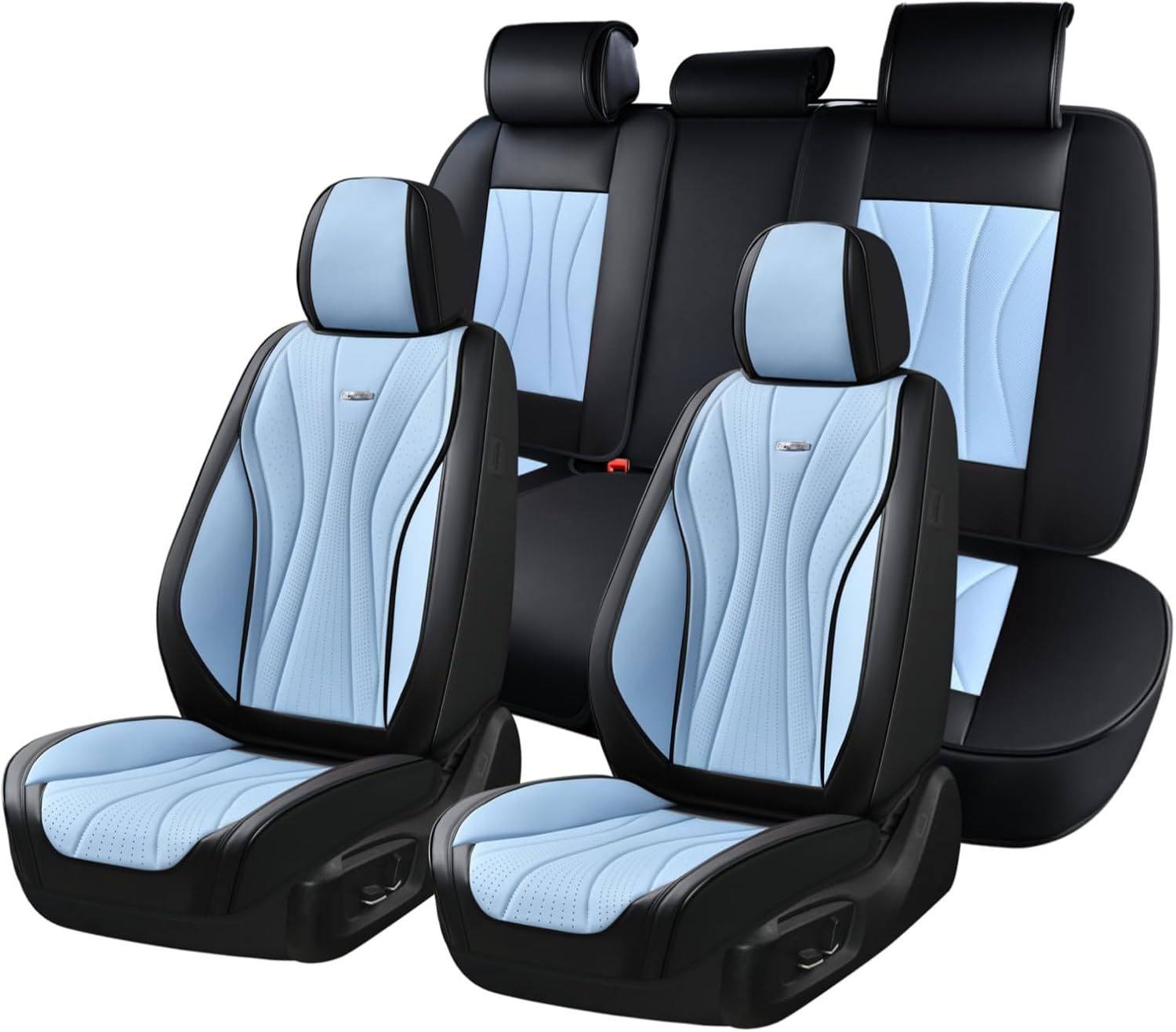 Coverado Front and Rear Seat Covers, 5 Seat Universal Seat Covers, Faux Leather Seat Cover for Trucks, Waterproof Car Seat Protector, Car Seat Cover Car Seat Cushion Fit for Most Cars (Black&Blue)