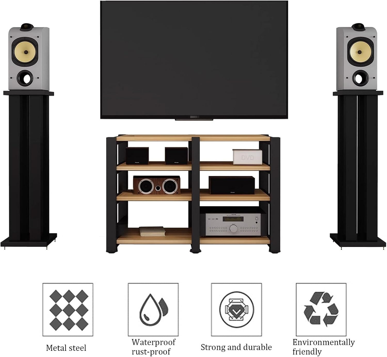AV Media Stand, Video Audio Rack with Storage Shelves, Multi-Function Record Player Stand, Stand Corner Component Stereo Cabinet, Power Amplifier Shelf Equipment(Natural,4 tier 72CM/28.3in)