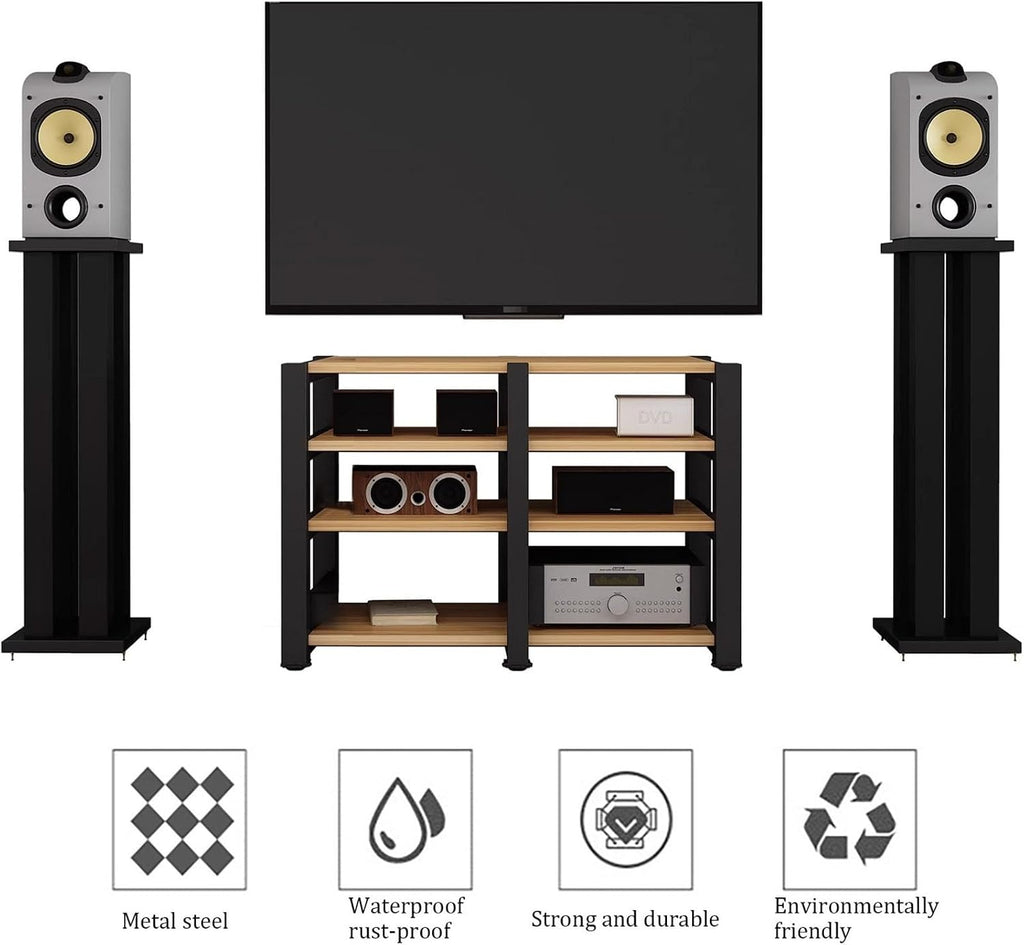 AV Media Stand, Video Audio Rack with Storage Shelves, Multi-Function Record Player Stand, Stand Corner Component Stereo Cabinet, Power Amplifier Shelf Equipment(Natural,3 tier 52CM/20.4in)