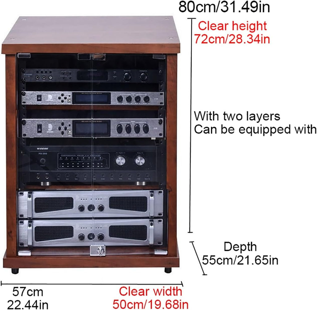 Wooden Media Cabinet & Audio Rack Tower - Vinyl Record Player Stand & Stereo Shelf for Living Room & Home Theater, Stylish Storage Solution (57x55x80cm)