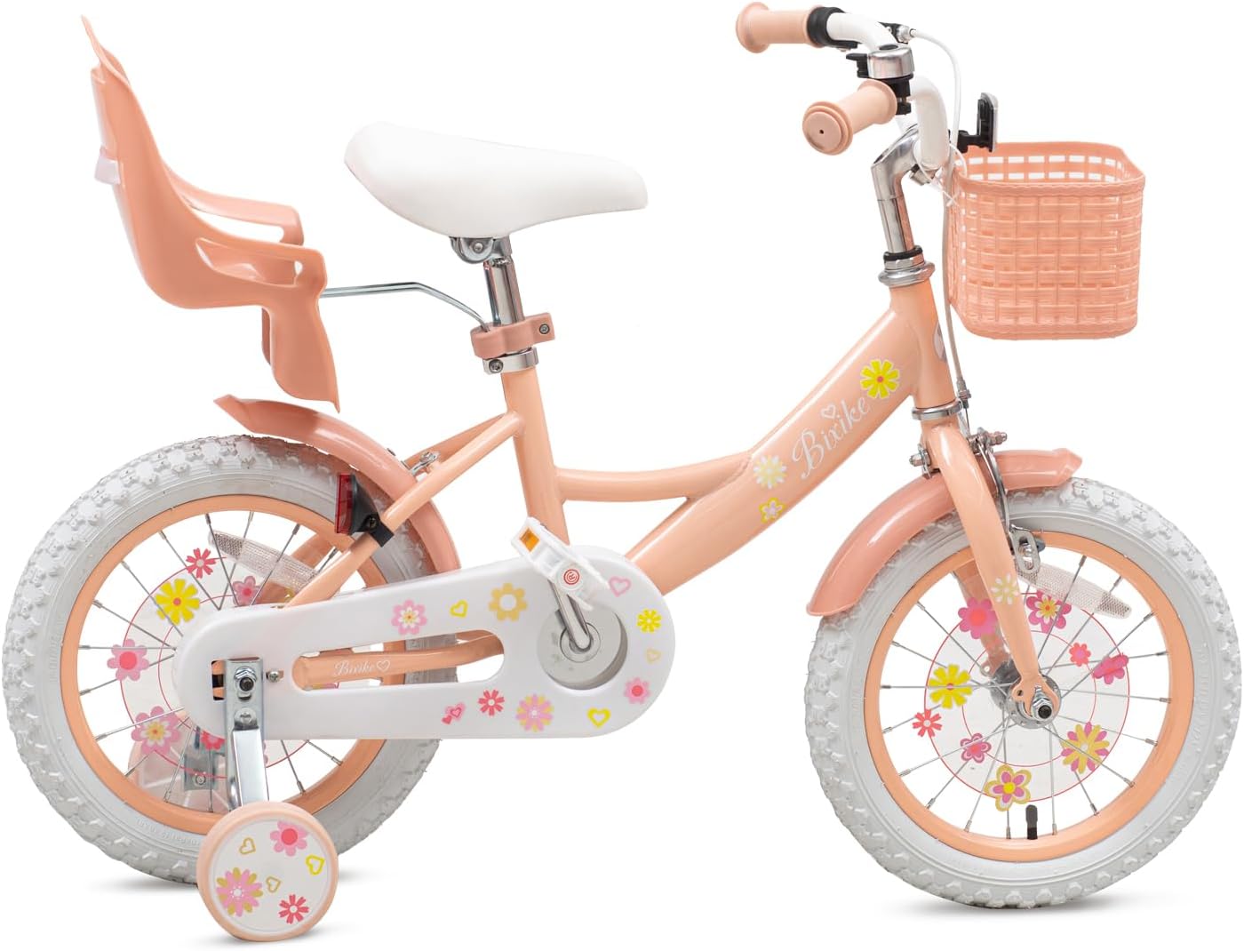 Bixike Girls Bike with Basket for Toddlers and Kids Aged 3-14 Years Old, 12 14 16 18 Inch with Training Wheels & Doll Seat, 20 Inch with Kickstand & Rear Rack, Princess Style Bicycle for Gift.