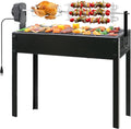 BESTHLS Barbecue Charcoal Grill with Electric Rotisserie Meat Forks & 6-Piece Skewer Set for Outdoor Cooking Camping Hiking Picnics Tailgating Backpacking or Any Outdoor Event