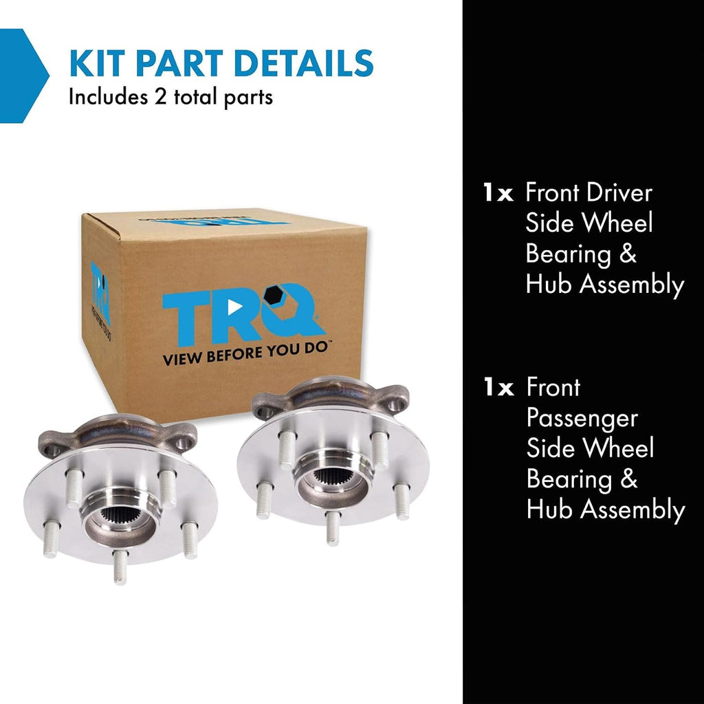 TRQ Front Left and Right Wheel Bearing and Hub Assembly Set 2 Piece Compatible with 2019-2023 Toyota RAV4 Limited Hybrid XLE XSE LE