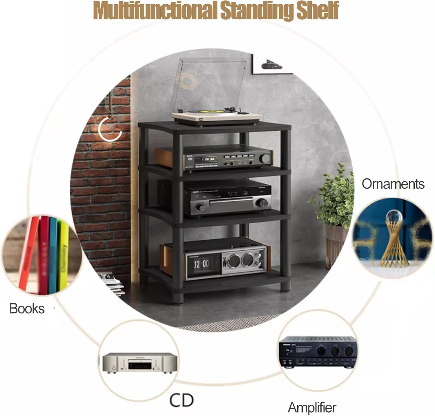 1/2/3/4-Tier Audio Rack Tower - Modern Media Stand for Electronics, HiFi Component Cabinet, Stereo Racks & AV Shelving - Black Audio-Video Equipment Storage