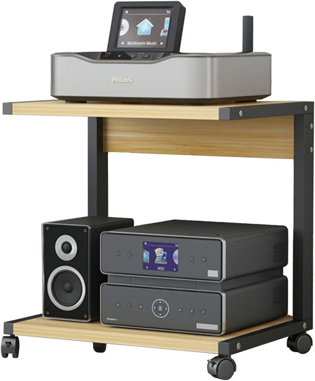 Stereo Rack 2-Tier Wood Shelf Audio Rack Media Stand and Theater Equipment Cabinet Multifunction Storage Rack