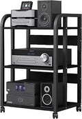 XingLi 3/4/5-Tier Audio Equipment Rolling Cart Rack，Large Stereo Black Storage Cabinet - Office Bedroom Living Room AV Media Shelf(Size:3 Tier-H79cm)