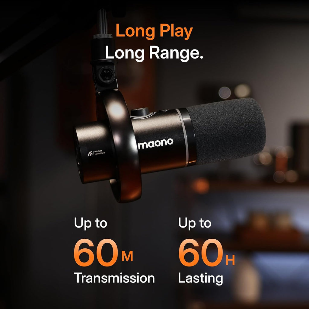 MAONO PD200W Hybrid Wireless Podcast Equipment Bundle for 2, XLR USB Dynamic Microphone Kit with 2 Desktop Stand, for Co-hosted Podcast, Vocal Recording, Content Creation
