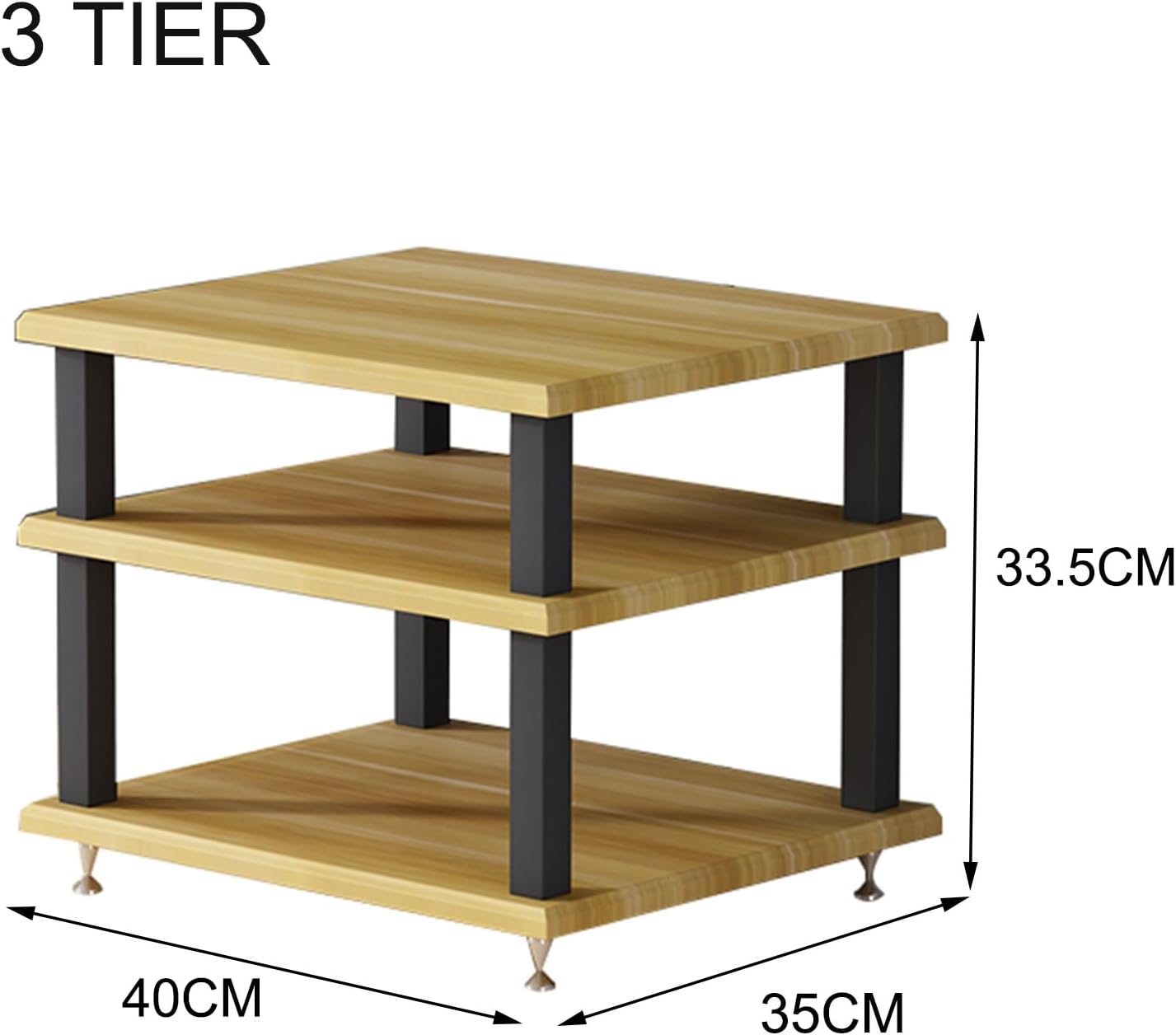 Modern Audio Rack Stand - Open Storage Media Cabinet, Floor-Standing Stereo Tower for CD Player & AV Equipment, Teak Finish, 40x35x33.5CM, Perfect for Home Theater & Office
