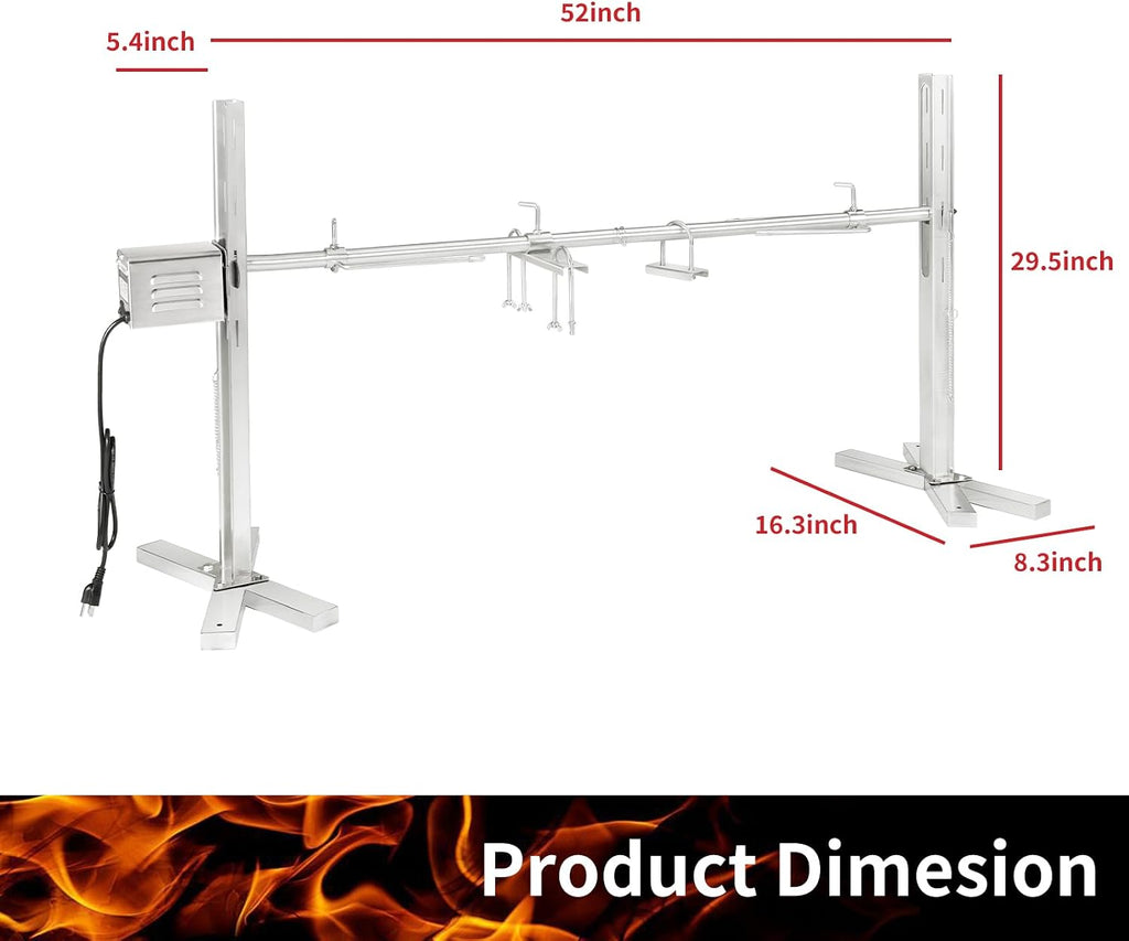 Kendane Electric Rotisserie Grill Kit, 90LBS Pig Spit Rotisserie, Stainless Steel Tripod Stand, 52' Pig Lamb Hooded Roaster, Charcoal Spit with 15W Motor & Height Adjustable for Camping
