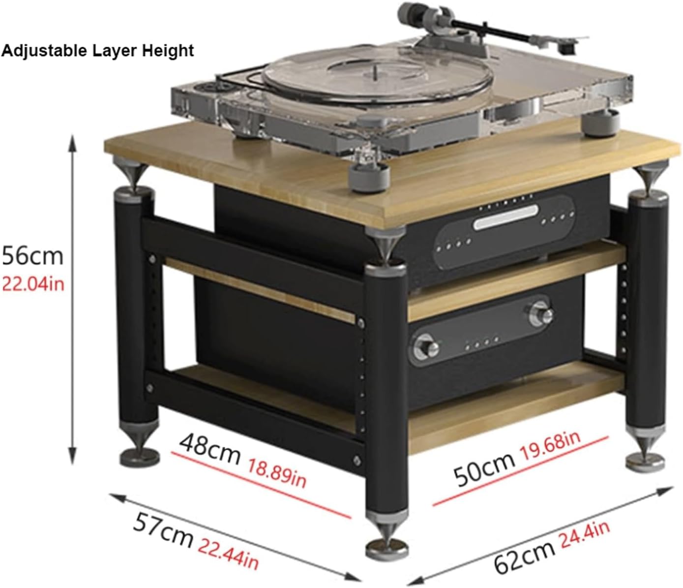 Medios HiFi Audio Rack Tower Open Stereo Cabinet Modern Audio-Video Media Stand with Adjustable Shelves Entertainment Stand for Home Theater Organizer(Natural,2 Tier)