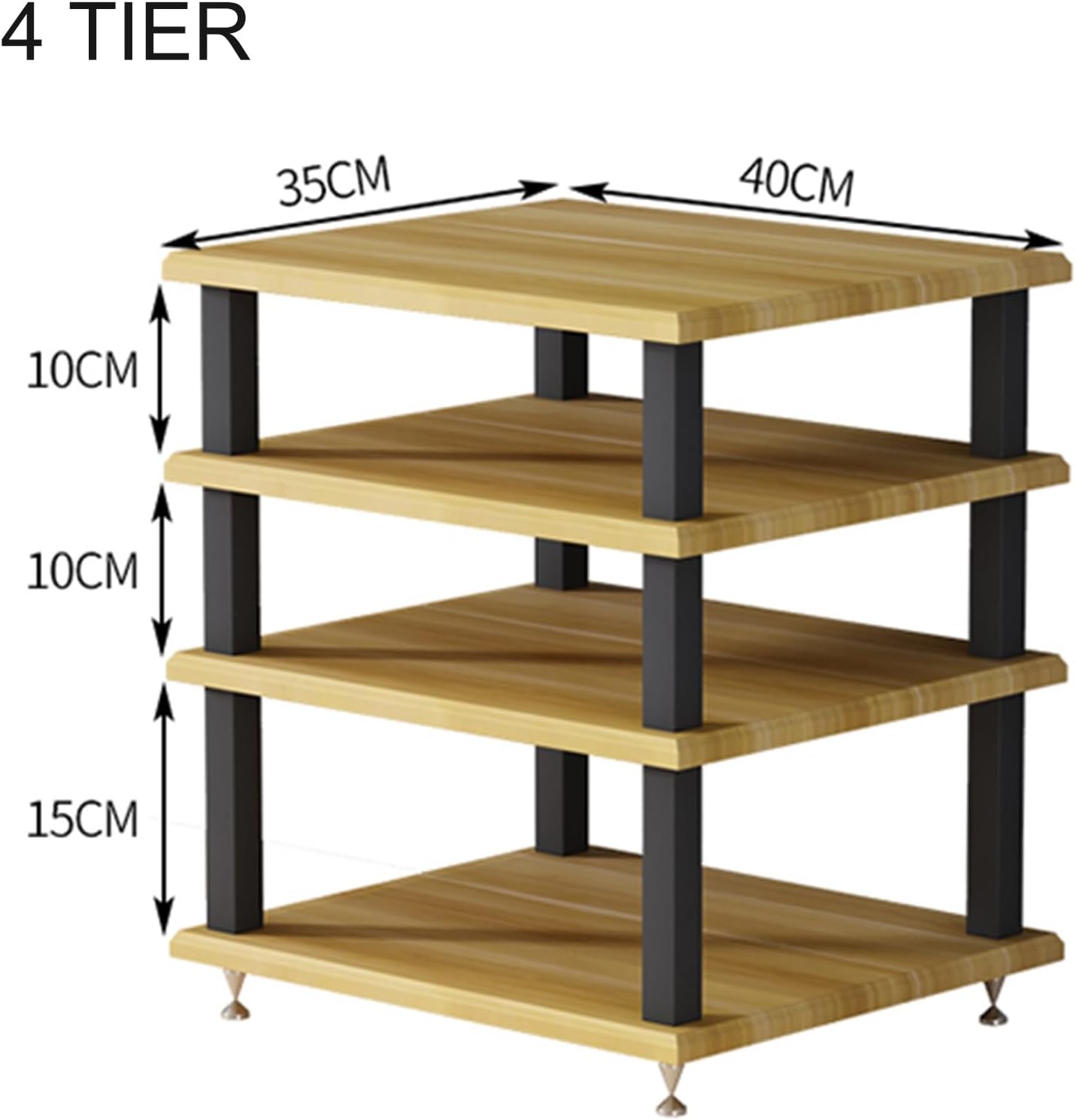 Modern Audio Rack Stand - Open Storage Media Cabinet for Stereo & CD Player - Floor-Standing Entertainment Tower with Foot Pads - Black, 40x35x35CM - Ideal for Home Theater & Office