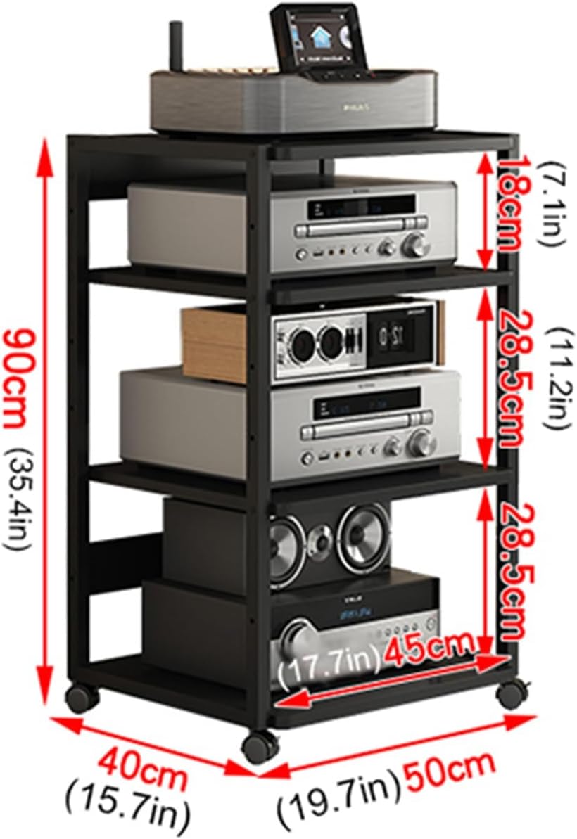 Modern 4-Tier Av Media Console Rack Stereo Stand Cabinet for Game Systems & Audio Equipment Corner Entertainment Center with Wooden Shelves