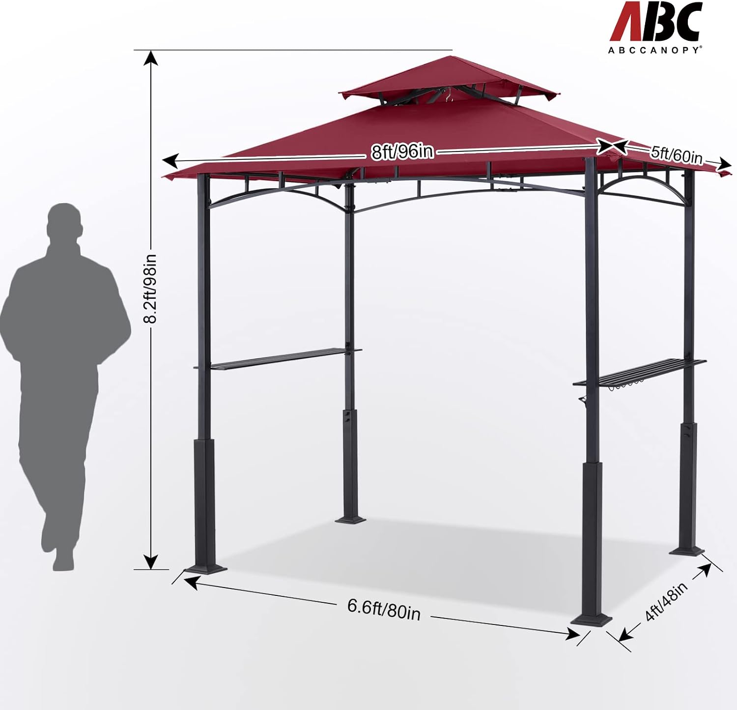 ABCCANOPY 8x5 Grill Gazebo - Outdoor BBQ Canopy Shelter with Led Light for Patio Backyard Grilling (Burgundy)