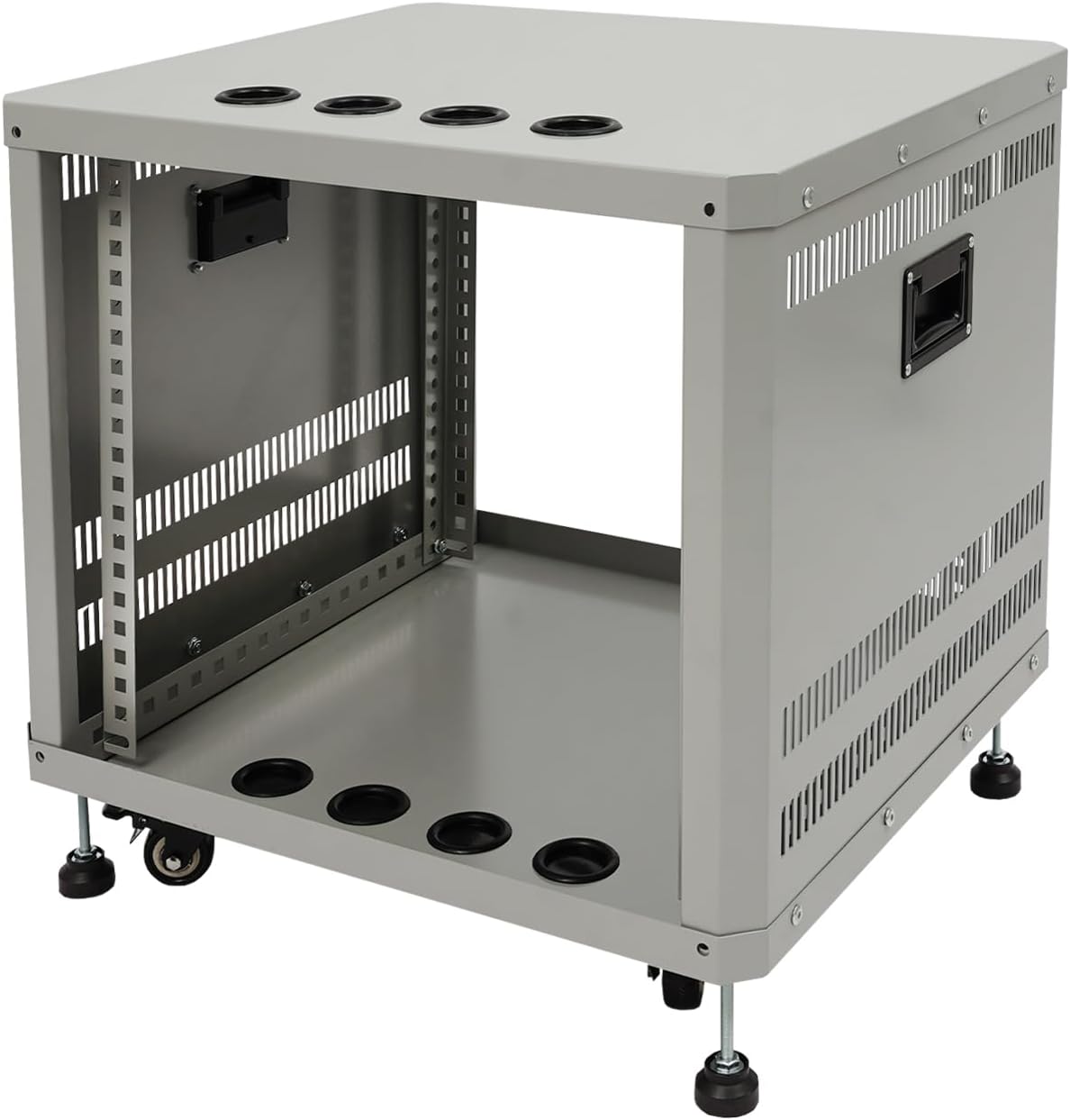 Network Audio Rack with Wheels, Steel Server Rack Cabinet for AV Equipment, Amplifiers, Network Gear, Rolling Universal Rack with Cable Management & Ventilation (Gray, 9U)
